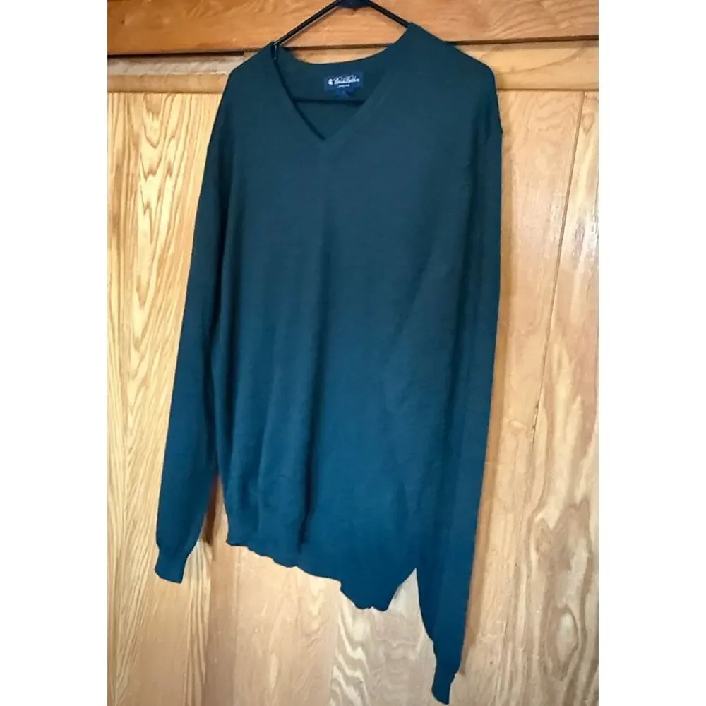 Vintage Brooks Brothers Dark Green Merino Wool V-Neck Sweater - XL